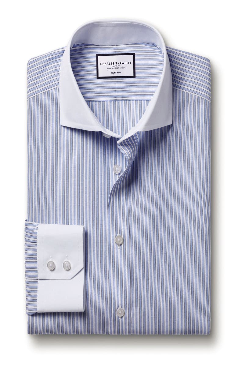 Charles Tyrwhitt Winchester Guard Stripe Non-Iron Poplin Slim Fit Shirt Single Cuff, Alternate, color, Cornflower Blue