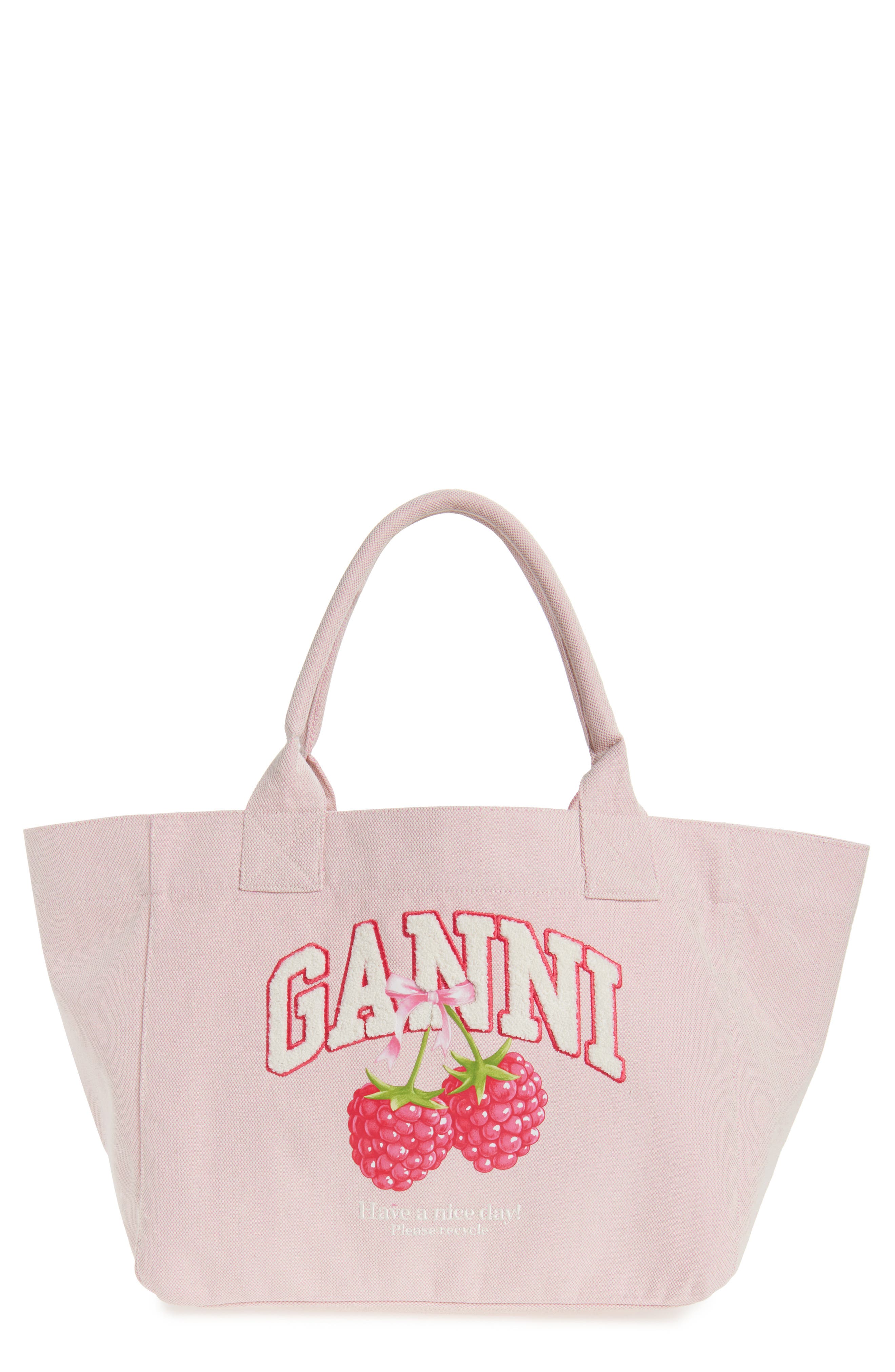 Ganni Medium Trapeze Canvas Shopper Bag, Main, color, Egret