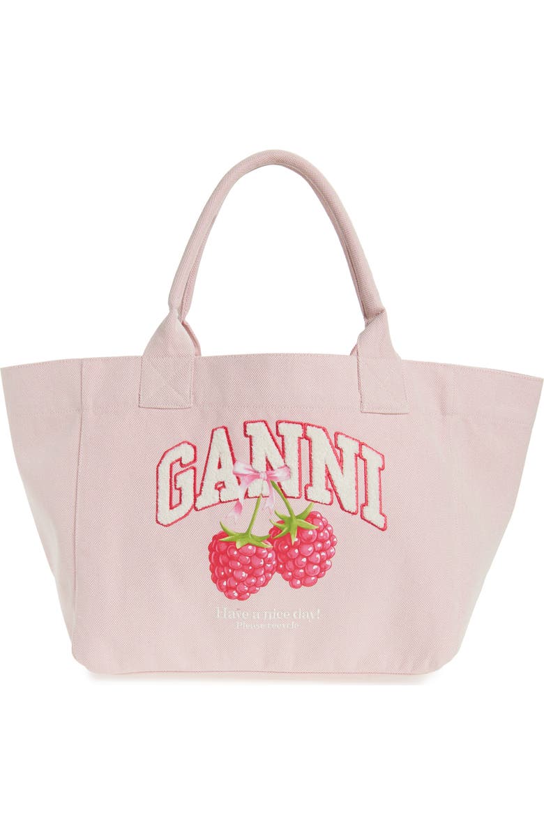 Ganni Medium Trapeze Canvas Shopper Bag, Main, color, Egret