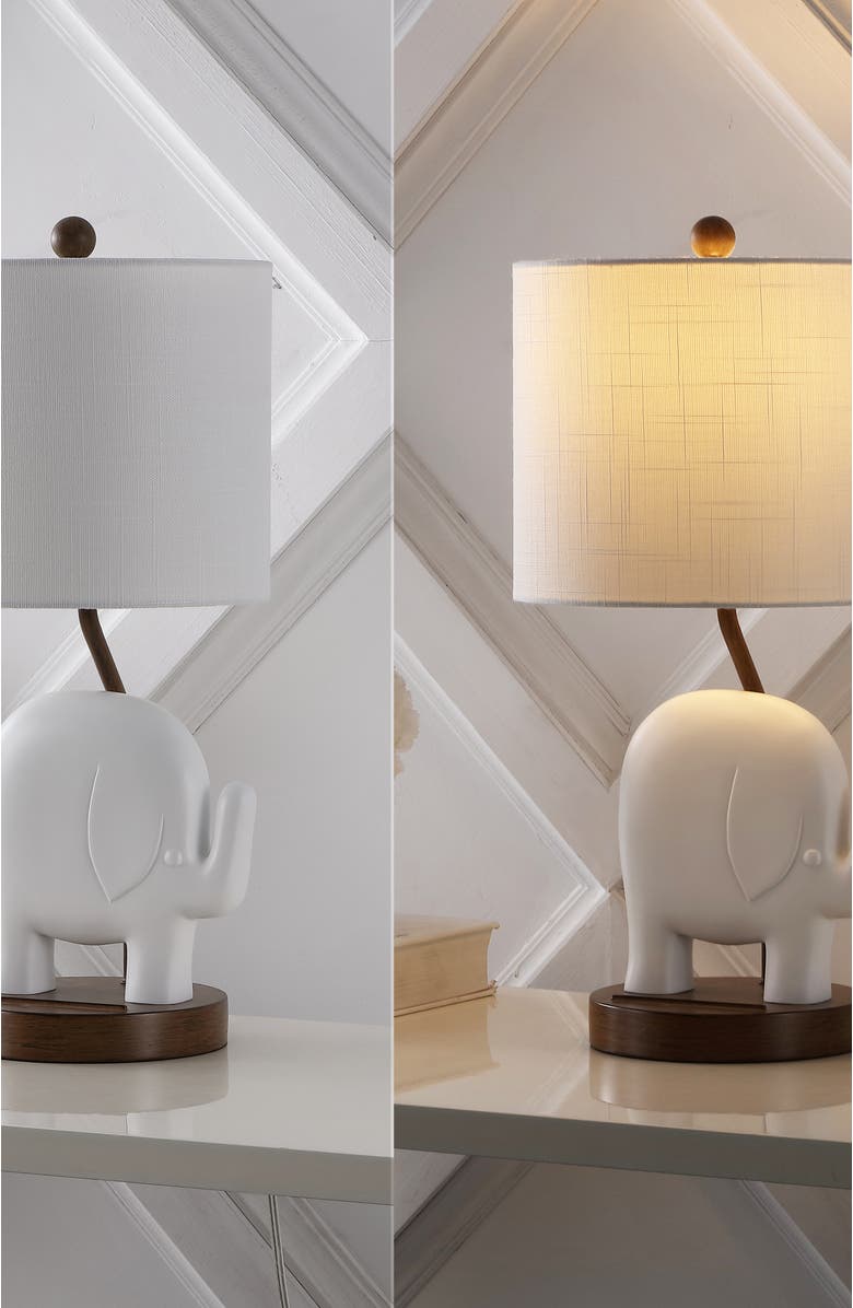 JONATHAN Y Ellie 20.25" Bohemian Designer Iron/Resin Elephant LED Kids' Table Lamp with Phone Stand and USB Charging Port, Alternate, color, White