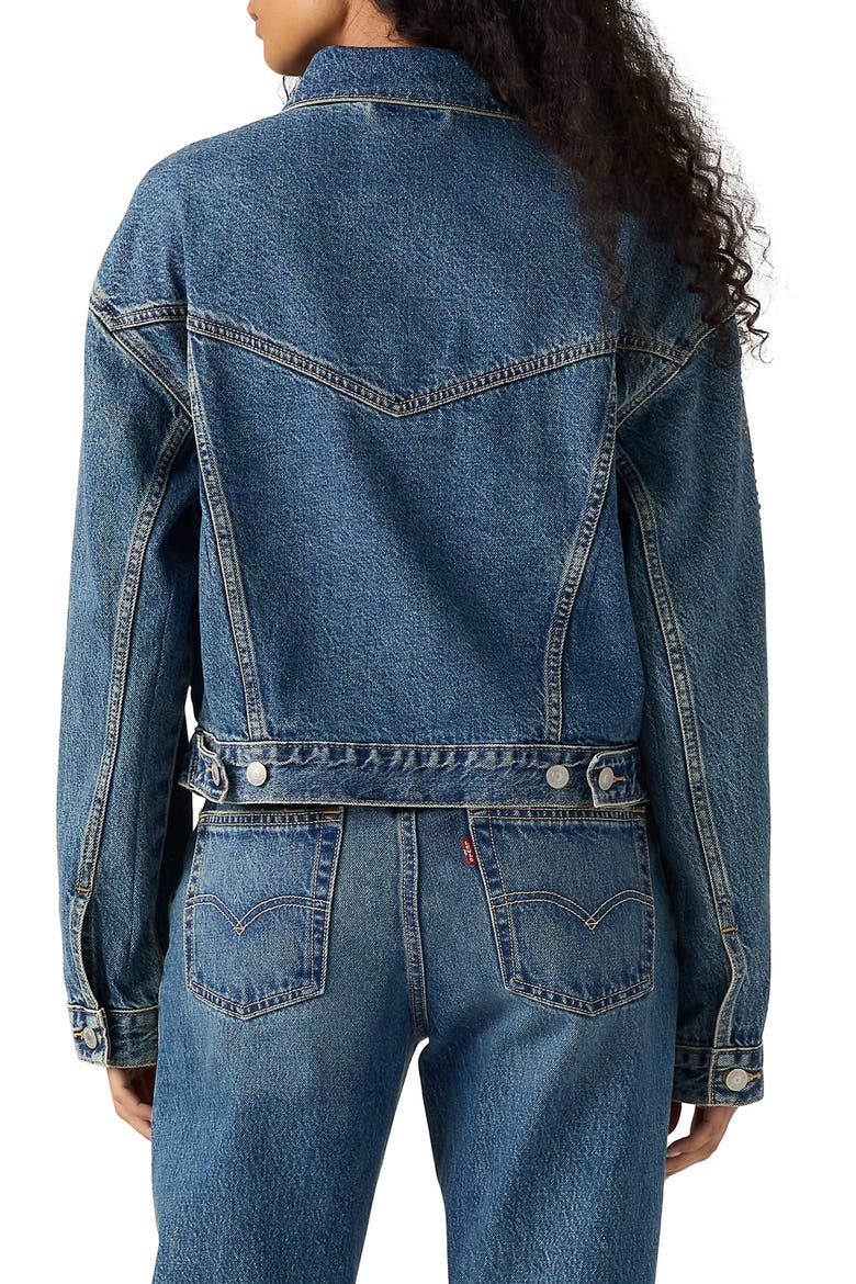 Shrunken '90s Embellished Crop Denim Trucker Jacket, Alternate, color, SOLARGENIC TRUCKER