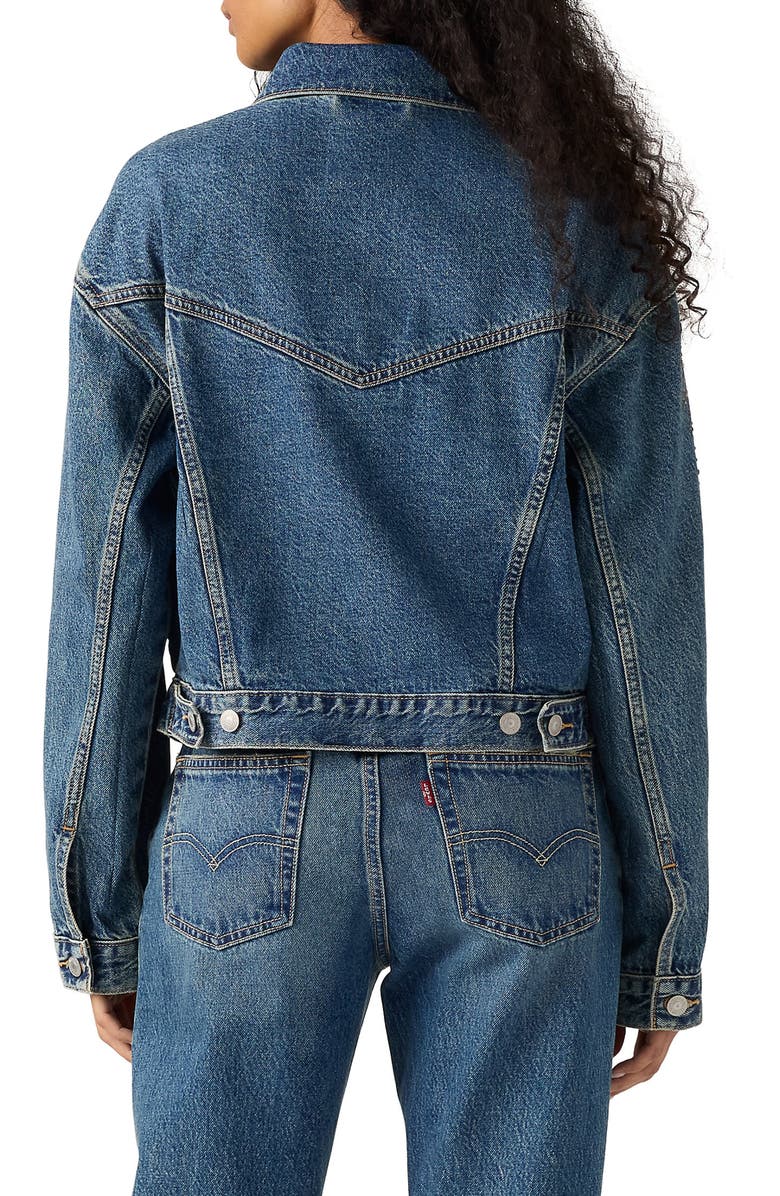 Levi's<sup>®</sup> Shrunken '90s Embellished Crop Denim Trucker Jacket, Alternate, color, Solargenic Trucker