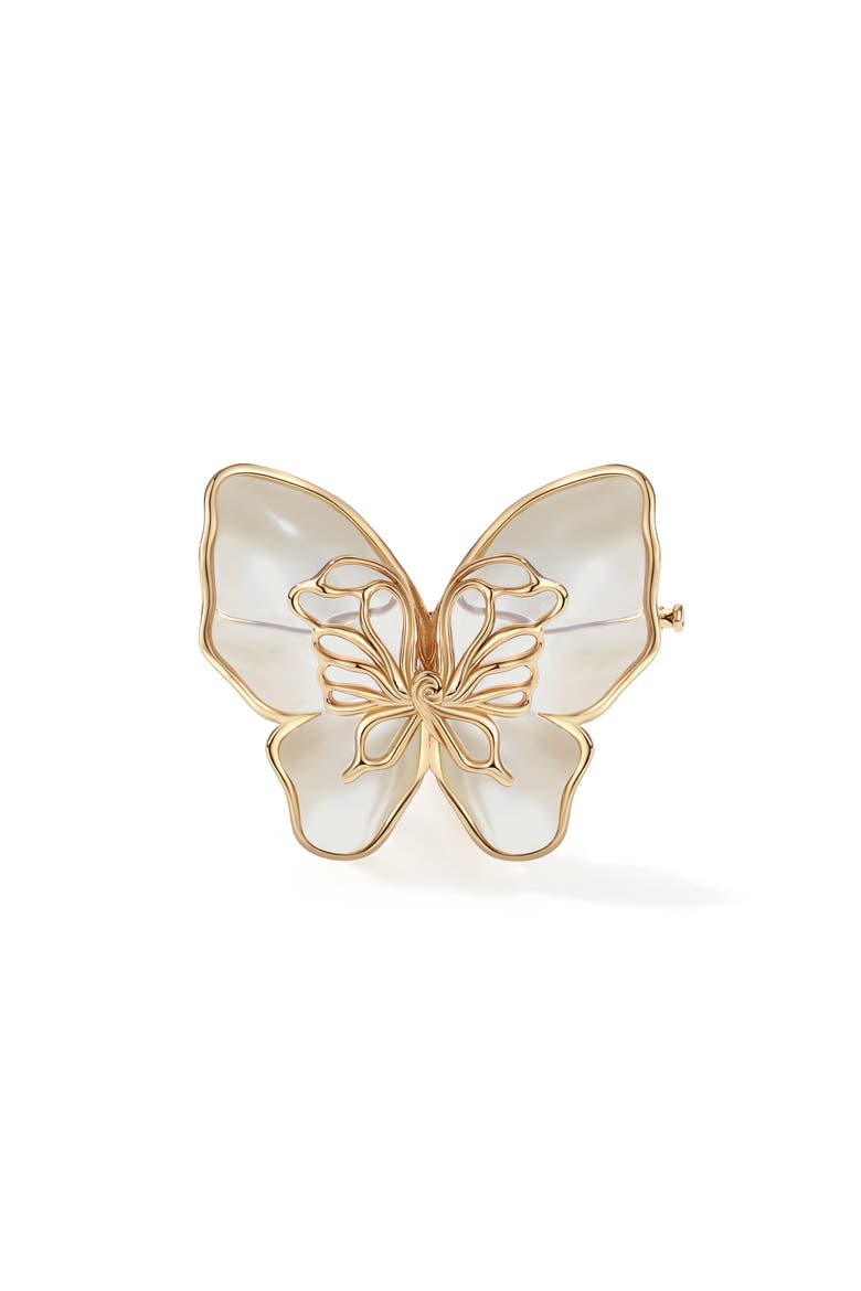 Butterfly Serenade Brooch, Main, color, Gold & White
