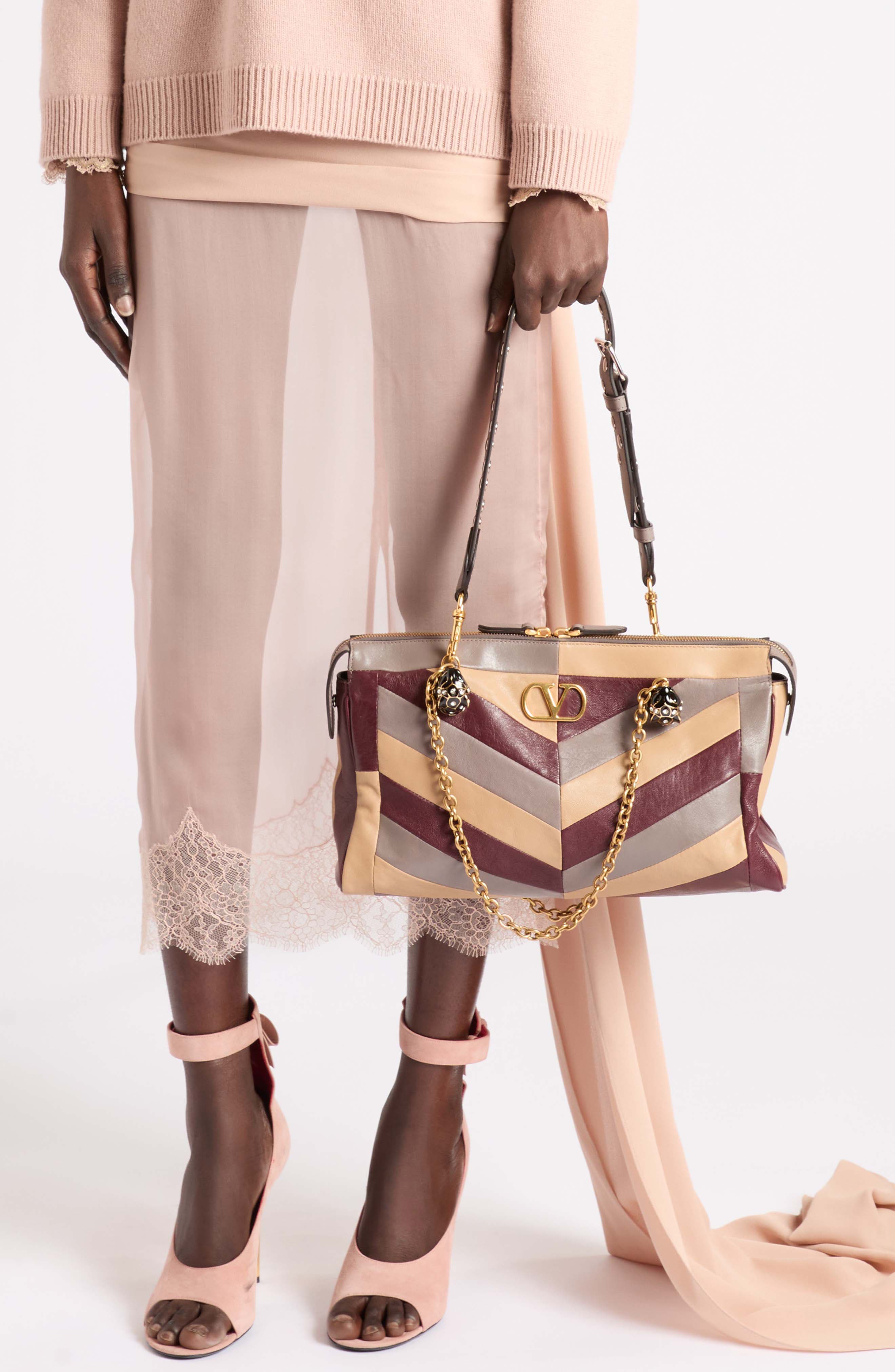 Panthea Medium Leather Shoulder Bag, Alternate, color, BEIGE MULTI