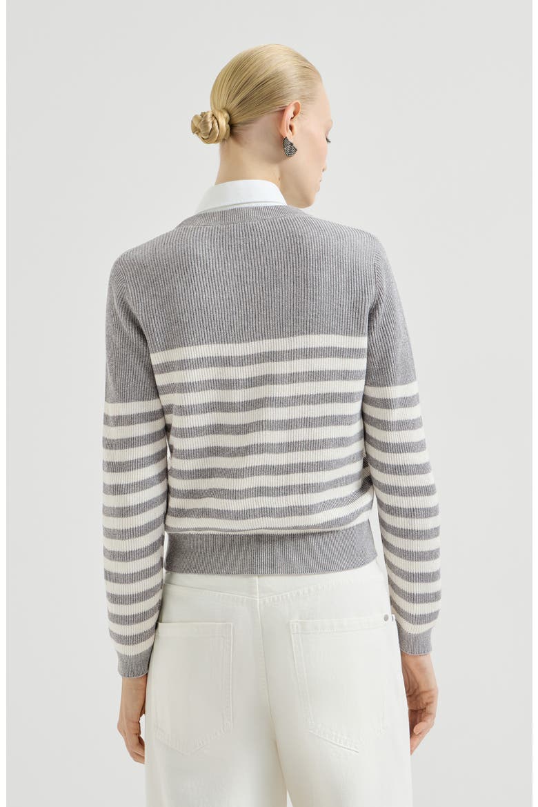 Sparkling cotton striped English rib sweater with monili, Alternate, color, Silver