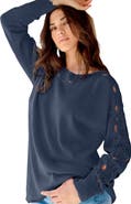 Roaman's Pointelle Sleeve Pullover