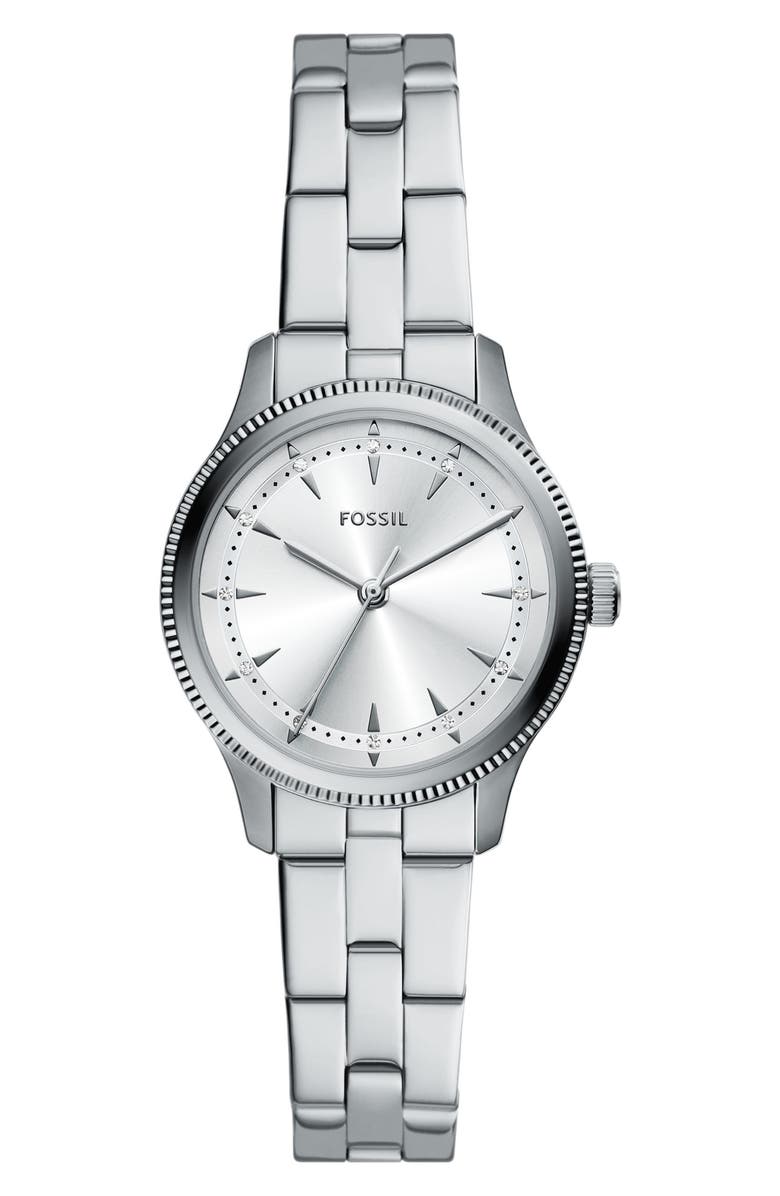 Fossil Brynn Three-Hand Stainless Steel Bracelet Watch, 30mm, Main, color, Silver