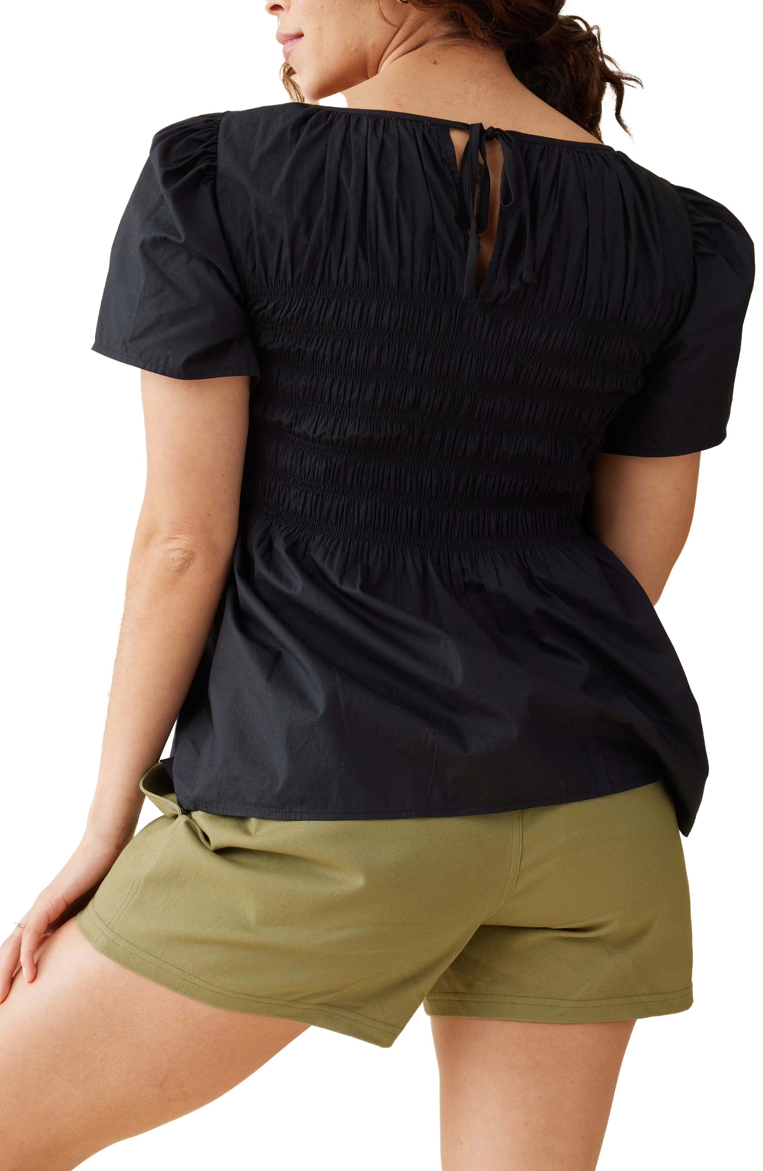 Smocked Puff Sleeve Maternity Top - image 2