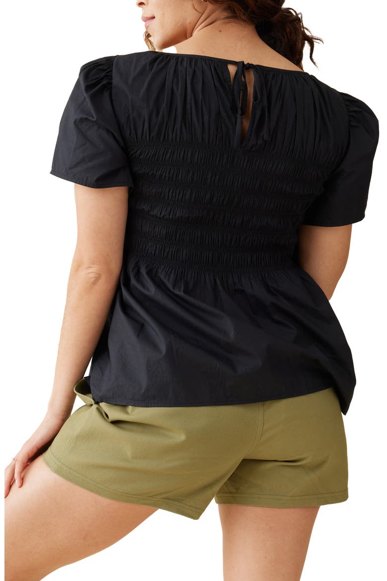 Smocked Puff Sleeve Maternity Top, Alternate, color, BLACK