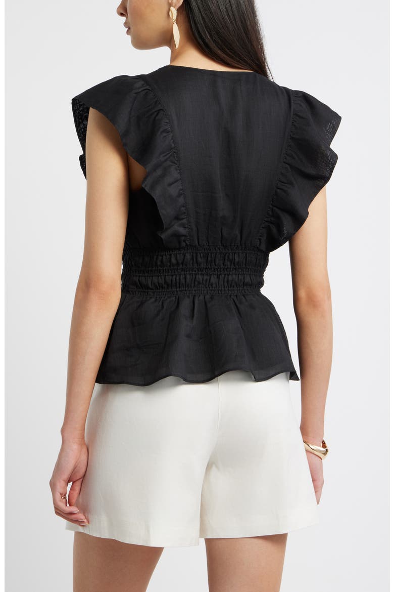 Smocked Waist Flutter Sleeve Peplum Top, Alternate, color, BLACK