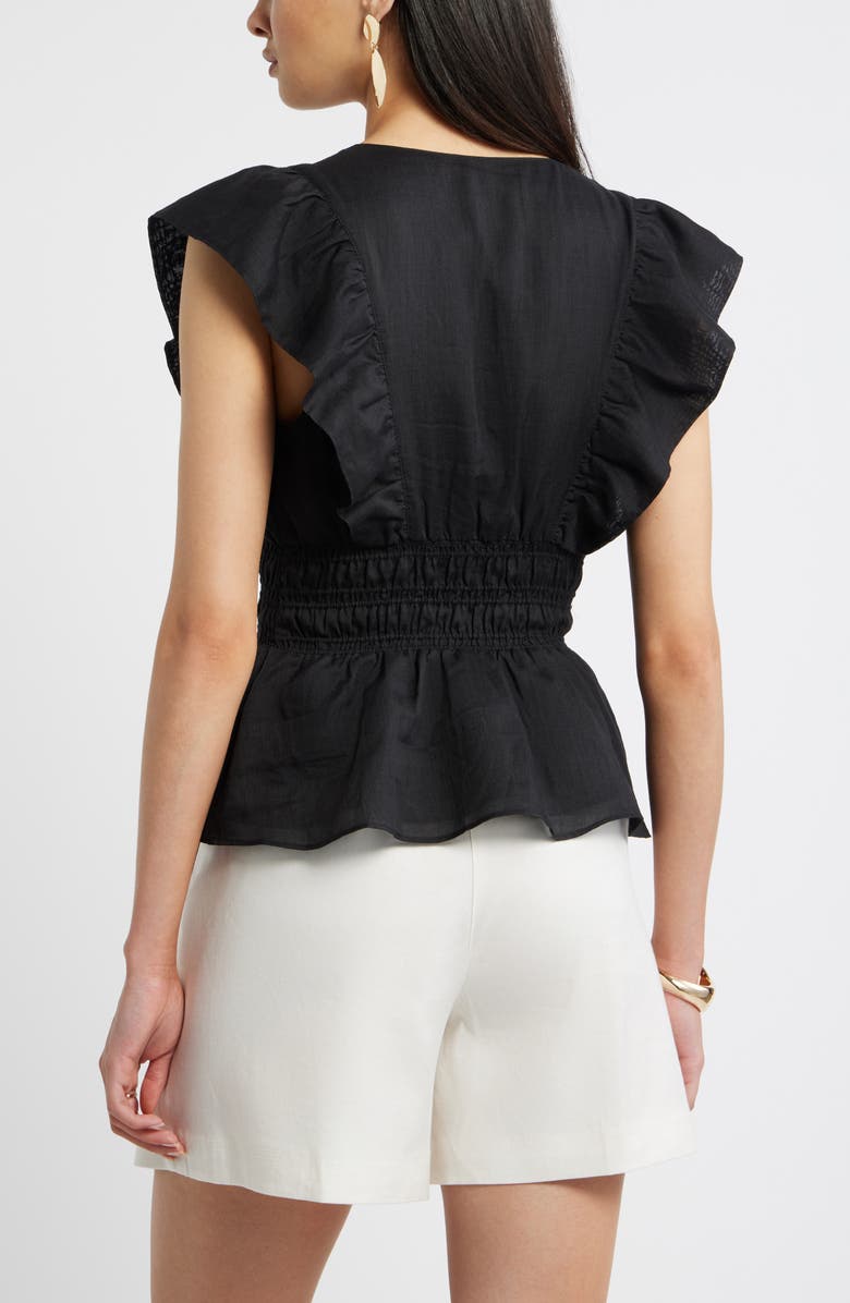 Nordstrom Smocked Waist Flutter Sleeve Peplum Top, Alternate, color, Black