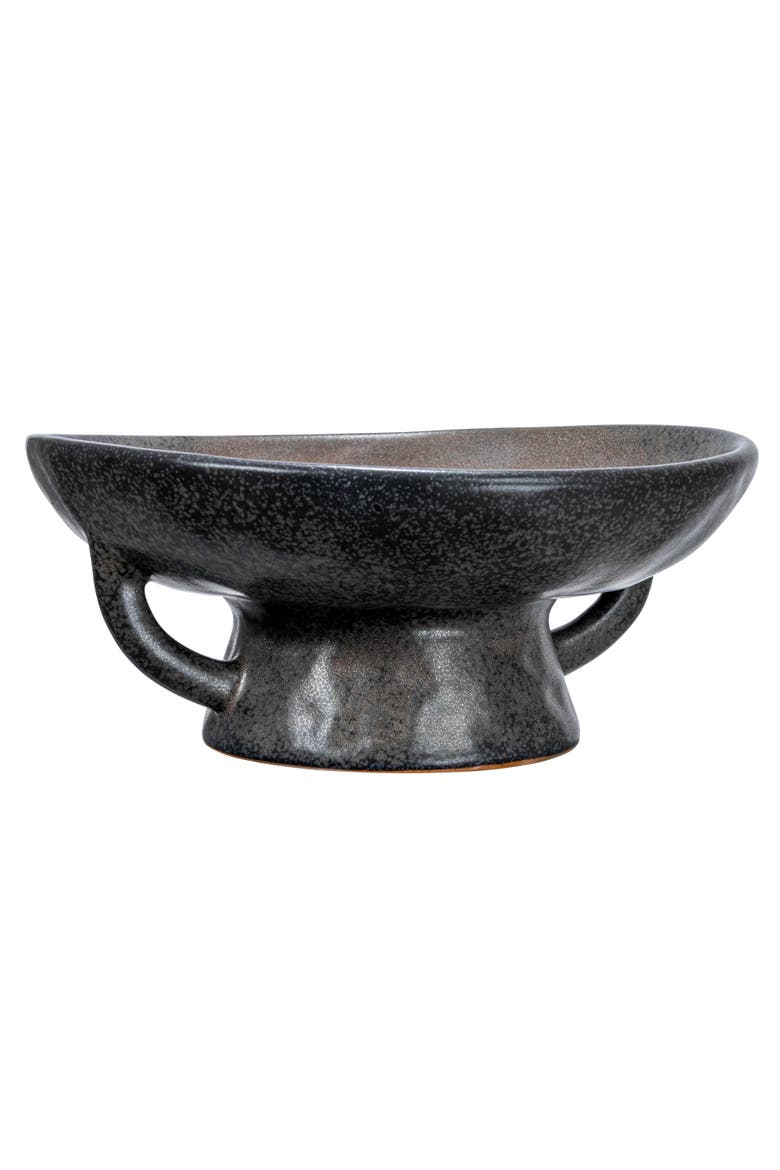 Stoneware Bowl with Handle and Base, Black Reactive Glaze, Main, color, Black