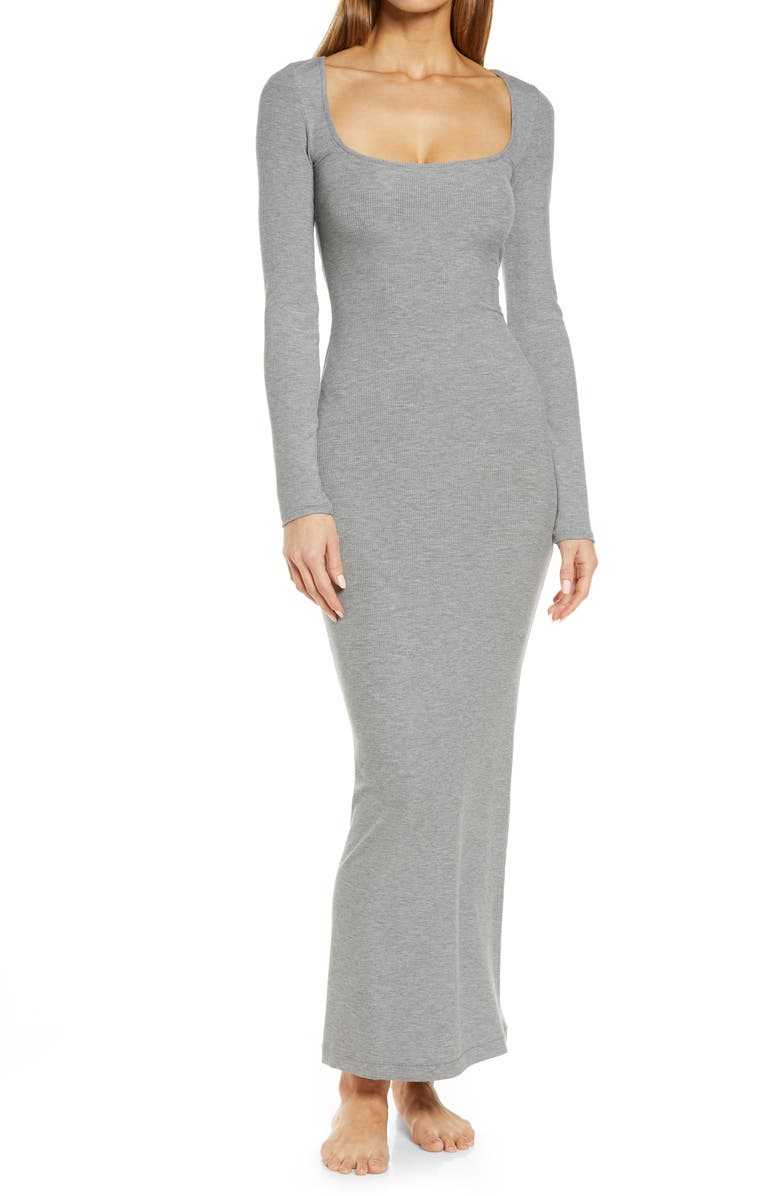 SKIMS Soft Lounge Long Sleeve Dress, Main, color, Heather Grey