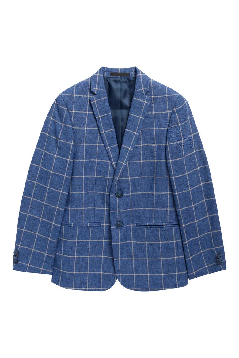 Kids' Windowpane Linen Blend Blazer, Main, color, BLUE