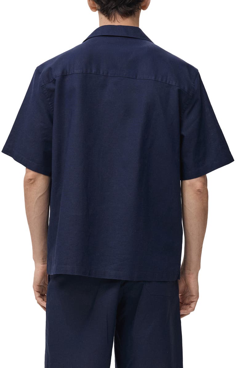 MANGO Oversize Cotton & Linen Camp Shirt, Alternate, color, Ink Blue