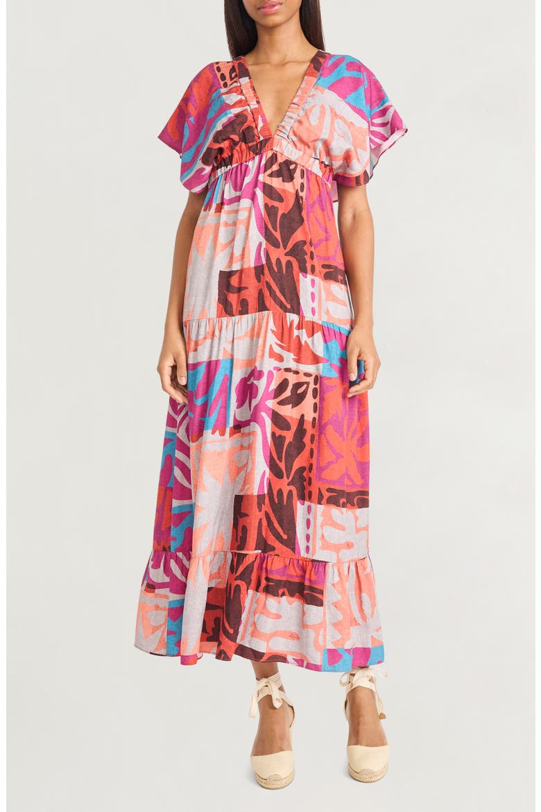 Flutter Sleeve Empire Waist Maxi Dress, Main, color, RUST/ GRAY