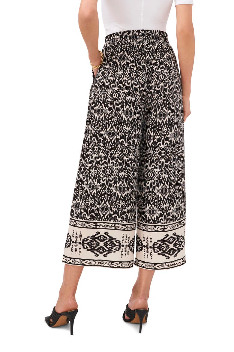 Ikat Wide Leg Pull-On Pants, Alternate, color, RICH BLACK