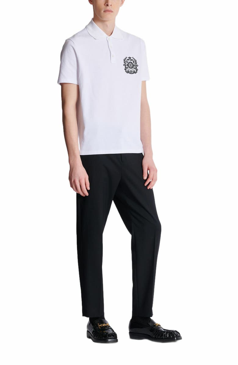 Balmain Cotton Polo Shirt With Écusson Print, Main, color, White
