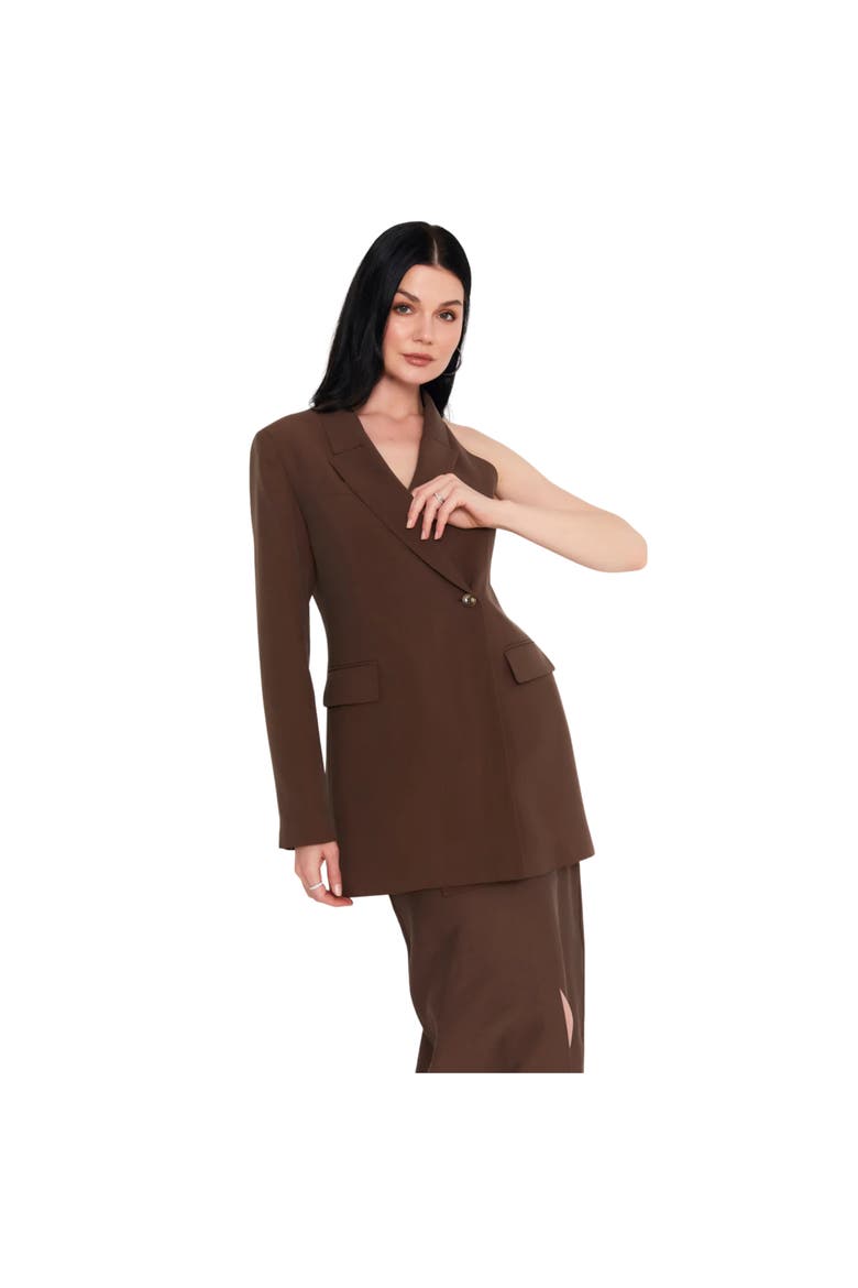 Julie One Shoulder Blazer, Main, color, BROWN