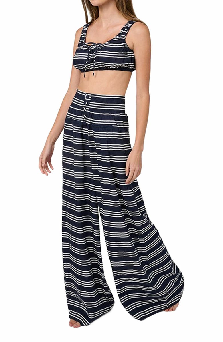 WeWoreWhat Button Front Palazzo Pant, Alternate, color, Dk Navy/Offwh