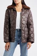 Sam Edelman Wide Hexagon Quilted Coat with Removable Faux Fur Collar