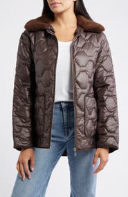 Sam Edelman Wide Hexagon Quilted Coat with Removable Faux Fur Collar