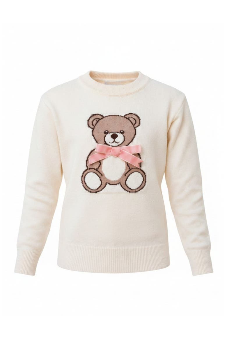Sweet Teddy Bow Knit Sweater, Main, color, White