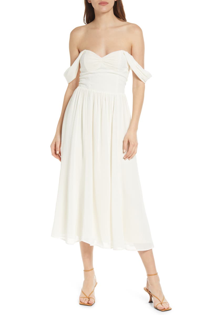 Reformation Violet Off the Shoulder Midi Dress, Main, color, 