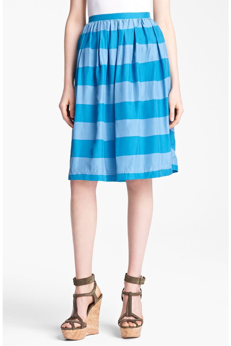 Stripe Silk Skirt, Main, color, BRIGHT TURQUOISE