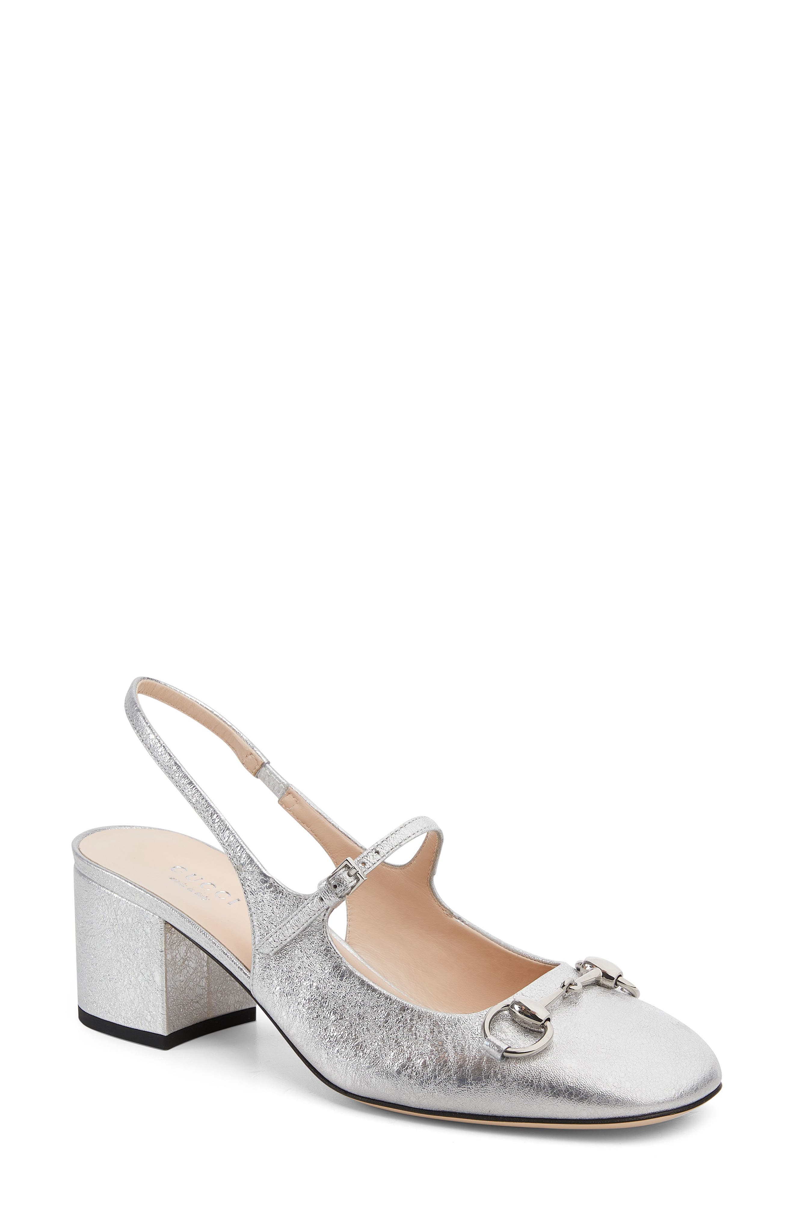 Gucci Horsebit Metallic Mary Jane Slingback Pump, Main, color, 040 Argento
