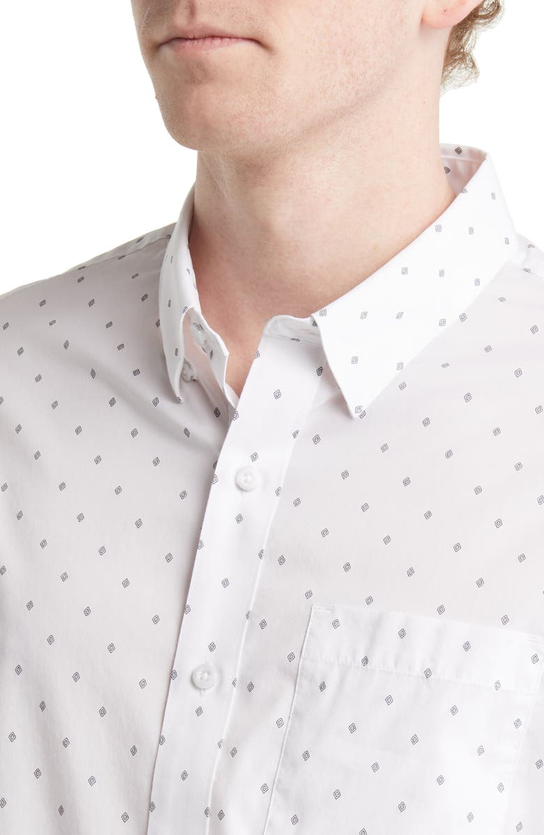 TravisMathew Better Not Diamond Print Short Sleeve Button-Up Shirt, Alternate, color, White