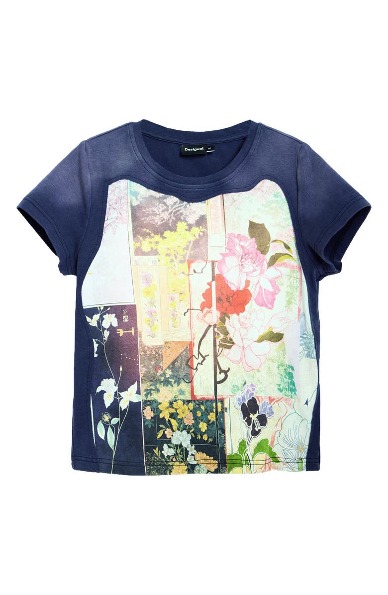 Desigual Floral Print Stretch Cotton T-Shirt, Alternate, color, 