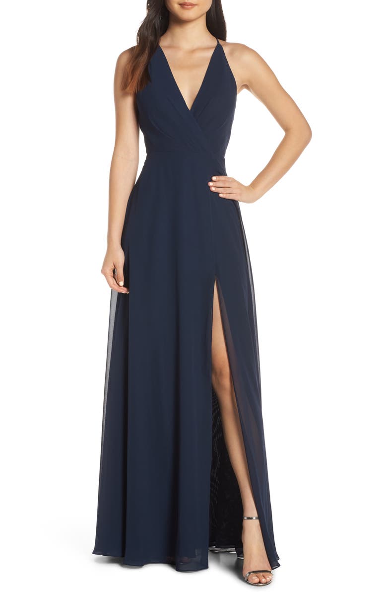 Jenny Yoo Bryce Surplice V-Neck Chiffon Evening Dress, Main, color,