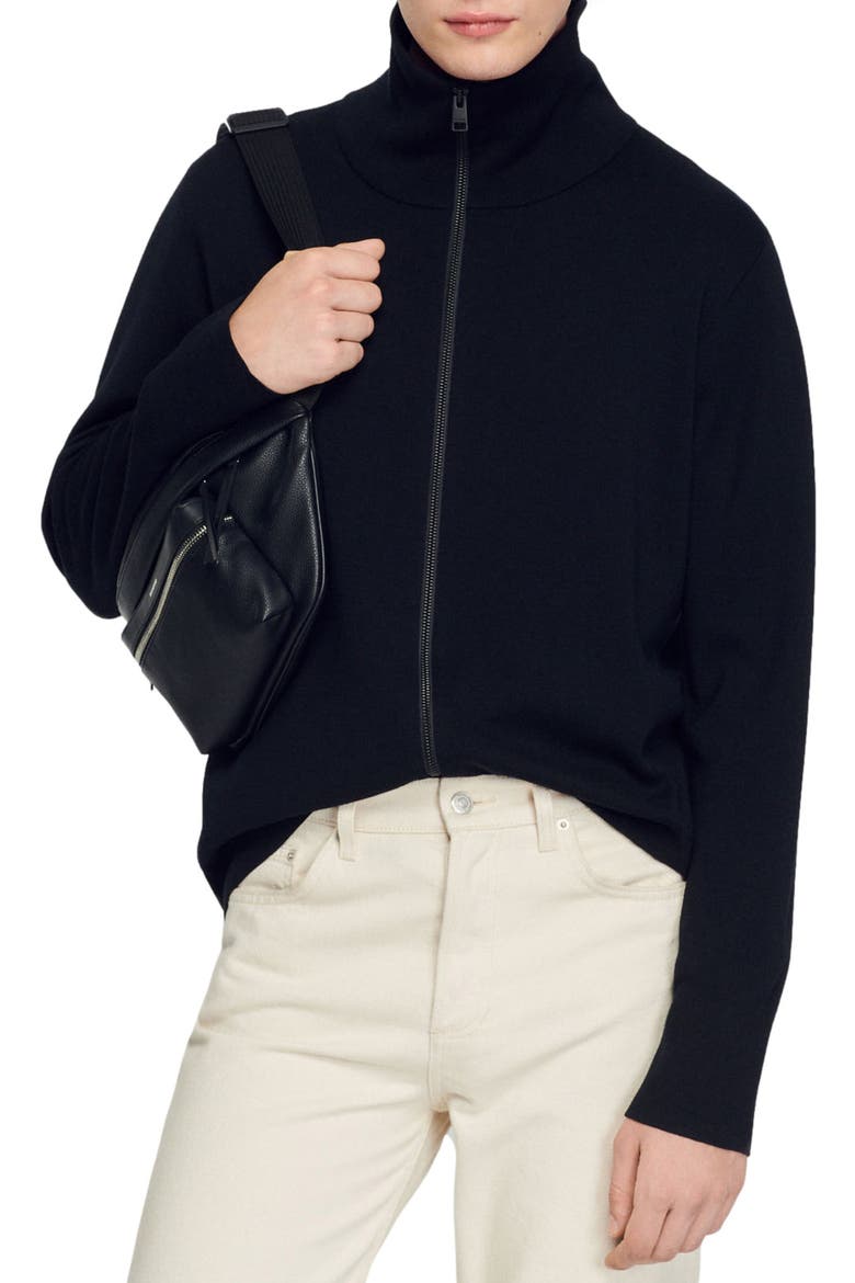Zip-up wool cardigan, Main, color, MARINE