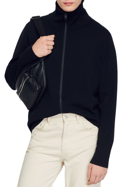 Zip-up wool cardigan