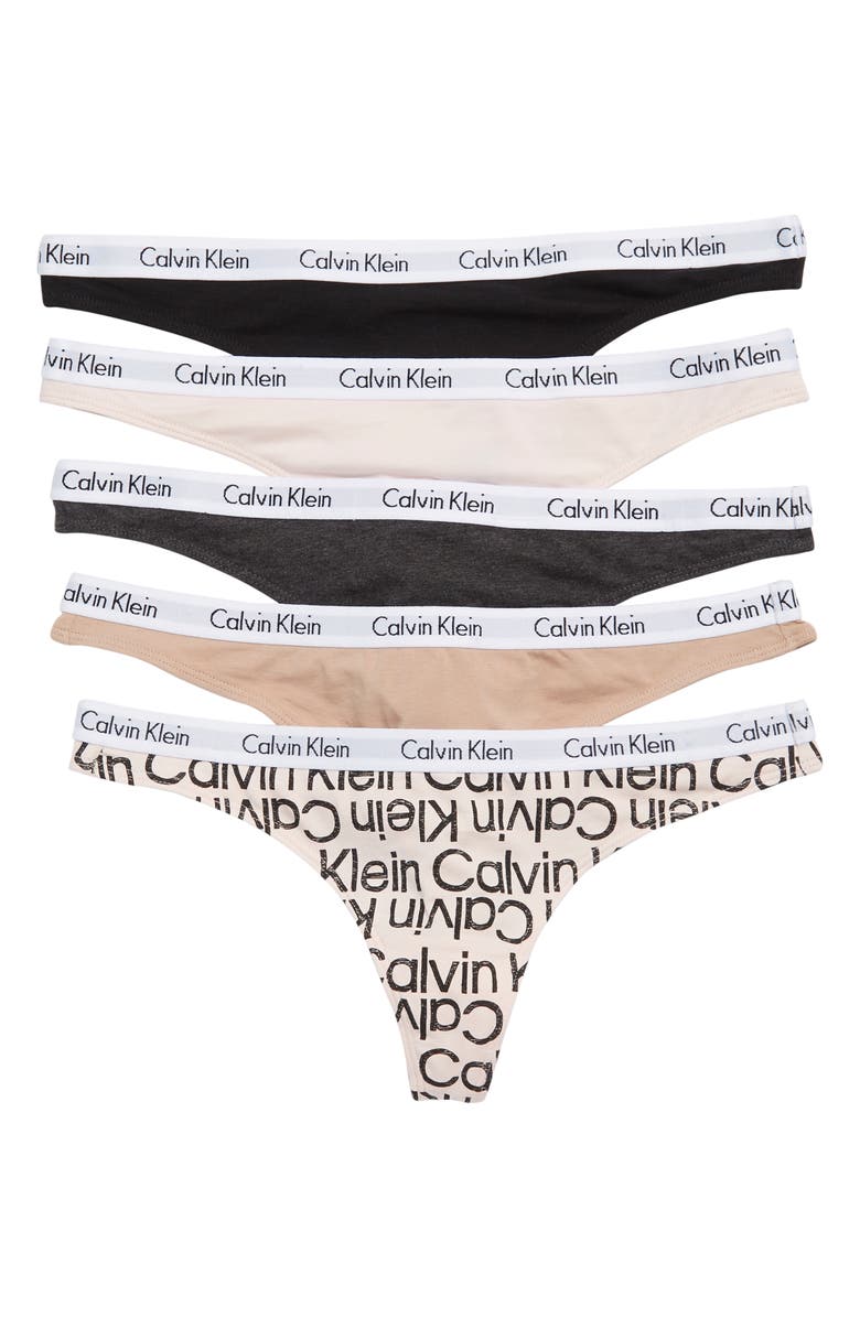 Calvin Klein Logo Thongs - Pack of 5, Main, color, 