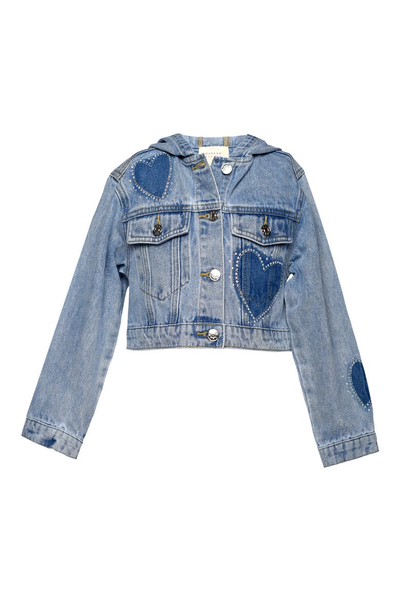 Kids' Heart Hooded Denim Jacket, Main, color, STONEWASH