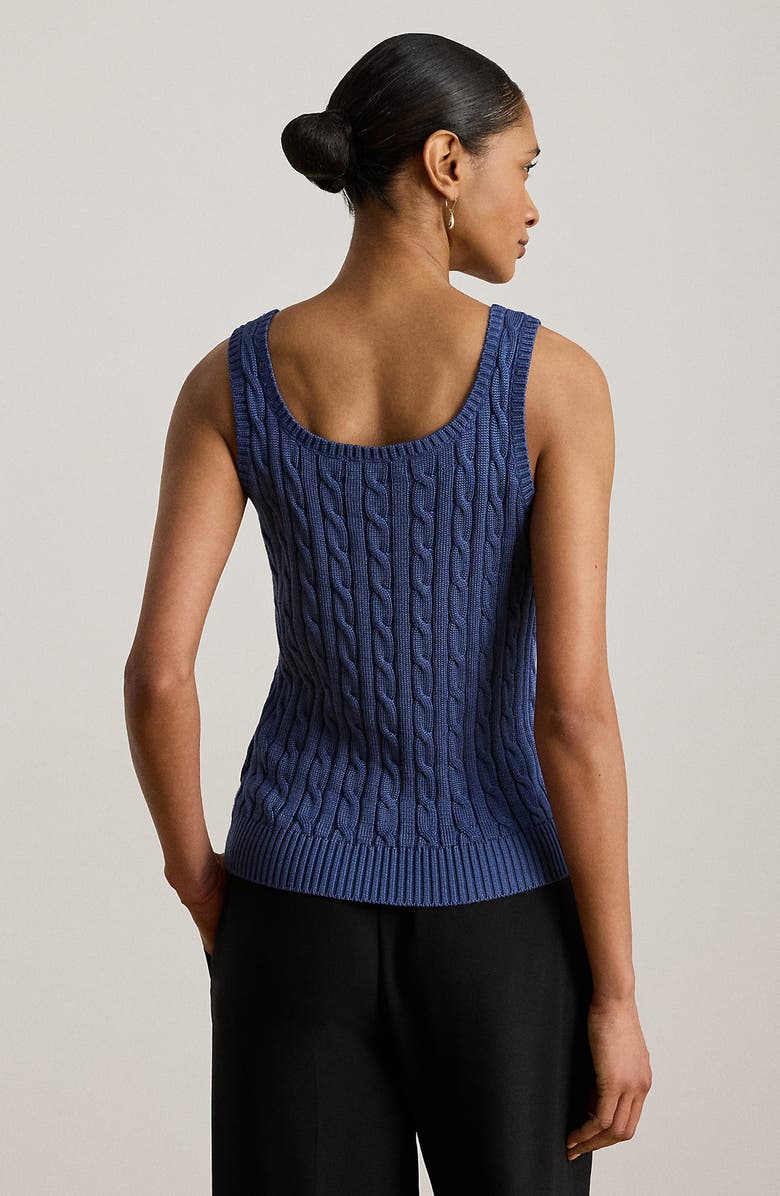 Lauren Ralph Lauren Cable Stitch Cotton Blend Tank, Alternate, color, Inky Blue