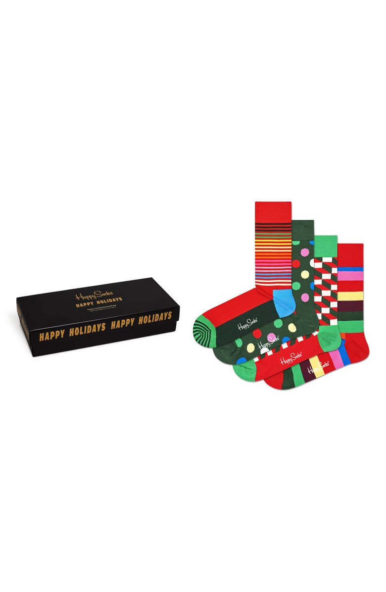 Happy Socks Assorted 4-Pack Holiday Socks Gift Box, Main, color, 