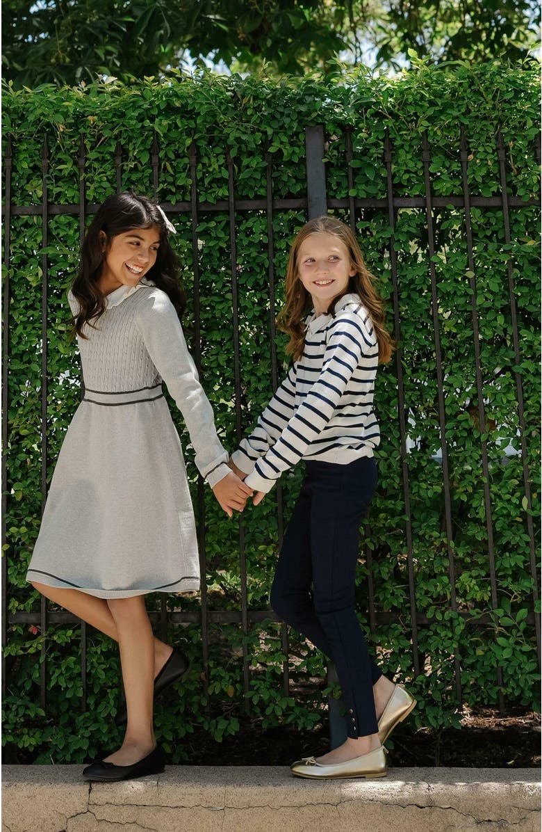 Hope & Henry Kids' Organic Long Sleeve Cable Knit Peter Pan Collar Sweater Dress, Alternate, color, Gray Heather Cable