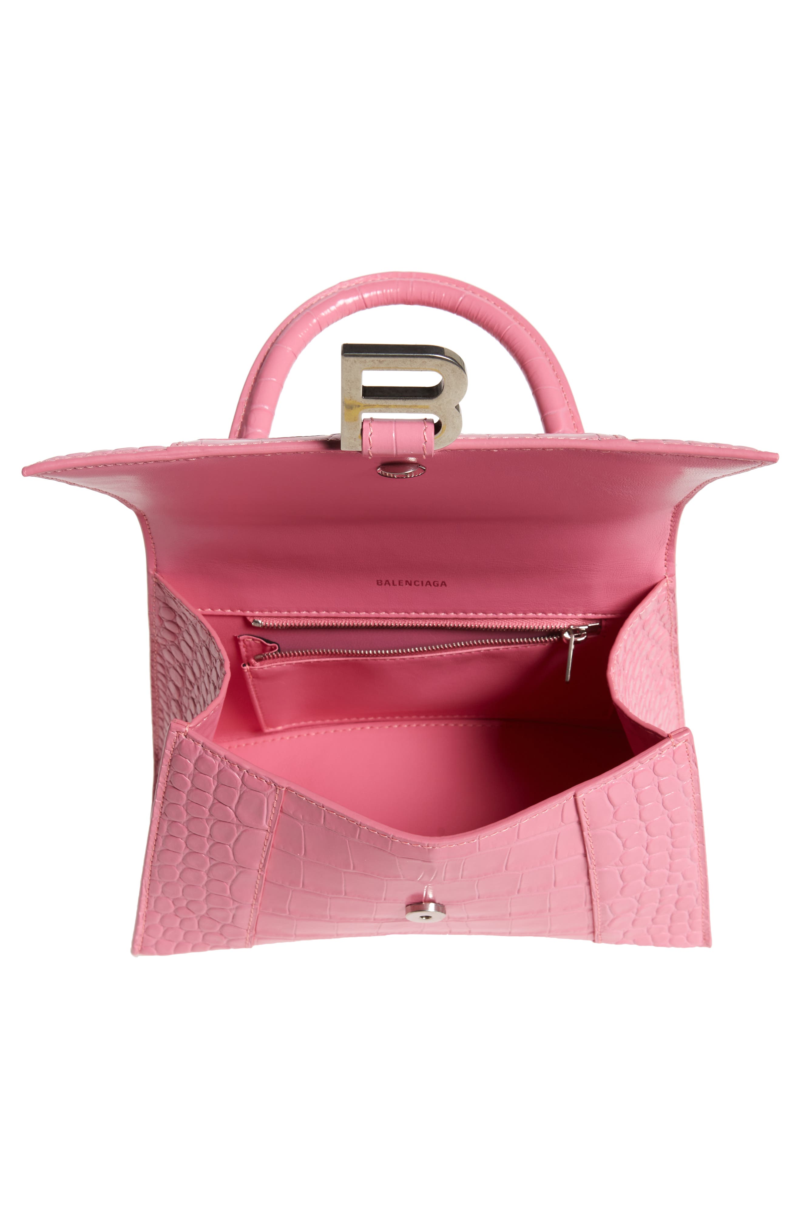 Small Hourglass Croc Embossed Leather Top Handle Bag, Alternate, color, BABY PINK