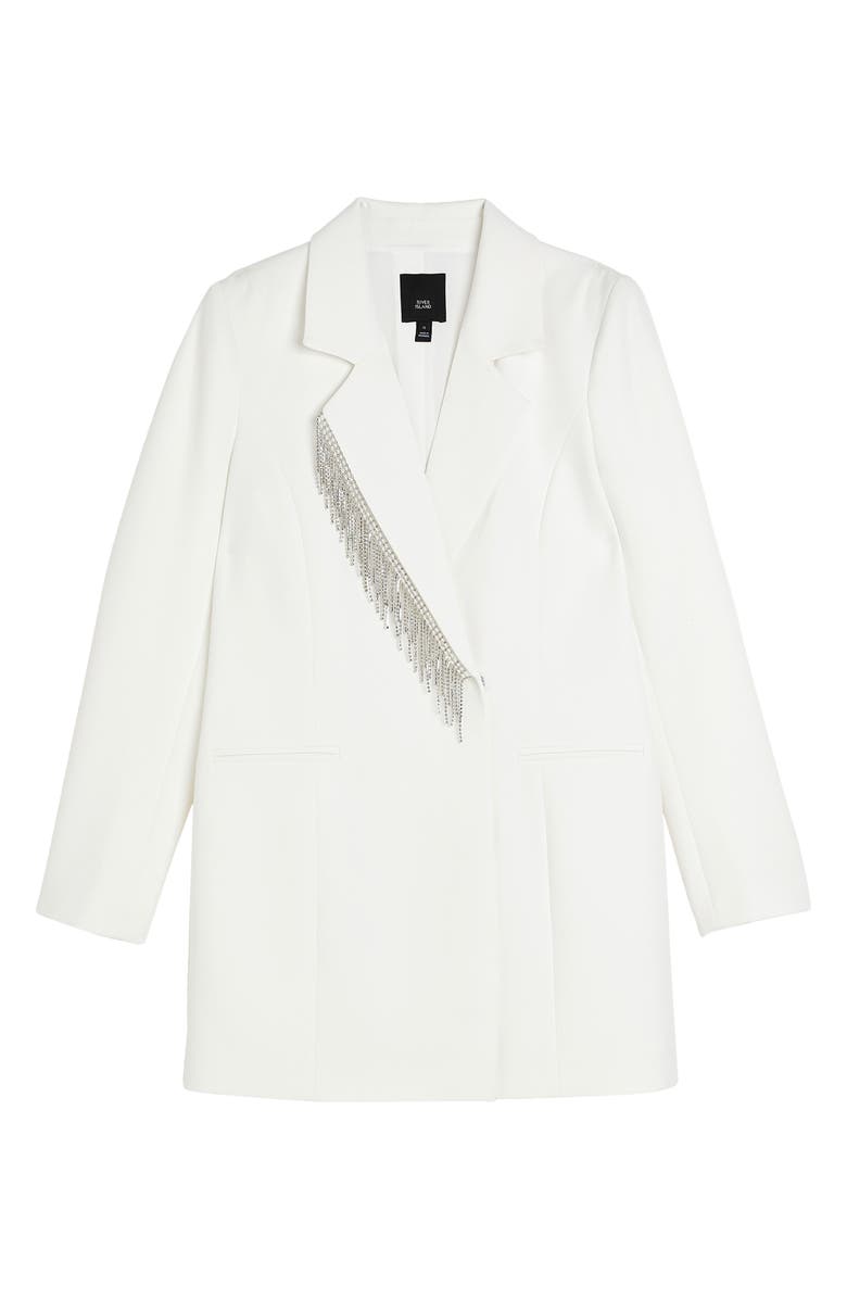 River Island Diamante Fringe Trim Double Breasted Dress, Alternate, color,