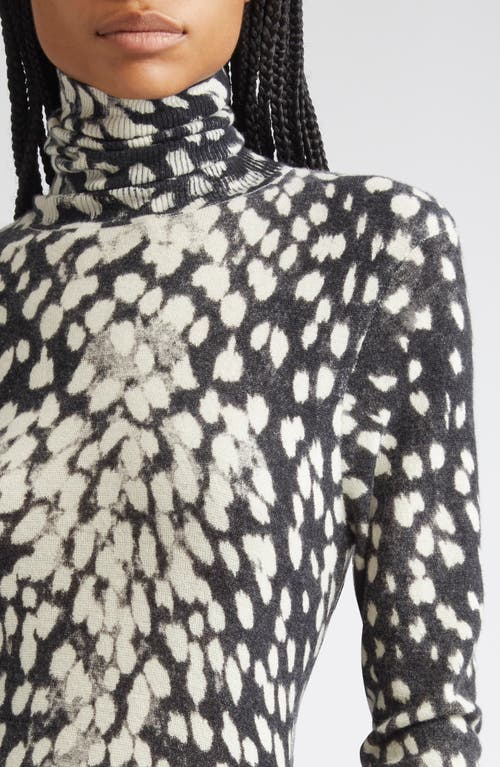 Brandon Maxwell The Camille Hand-printed Long Sleeve Cashmere Turtleneck Sweater Dress In Animal Print