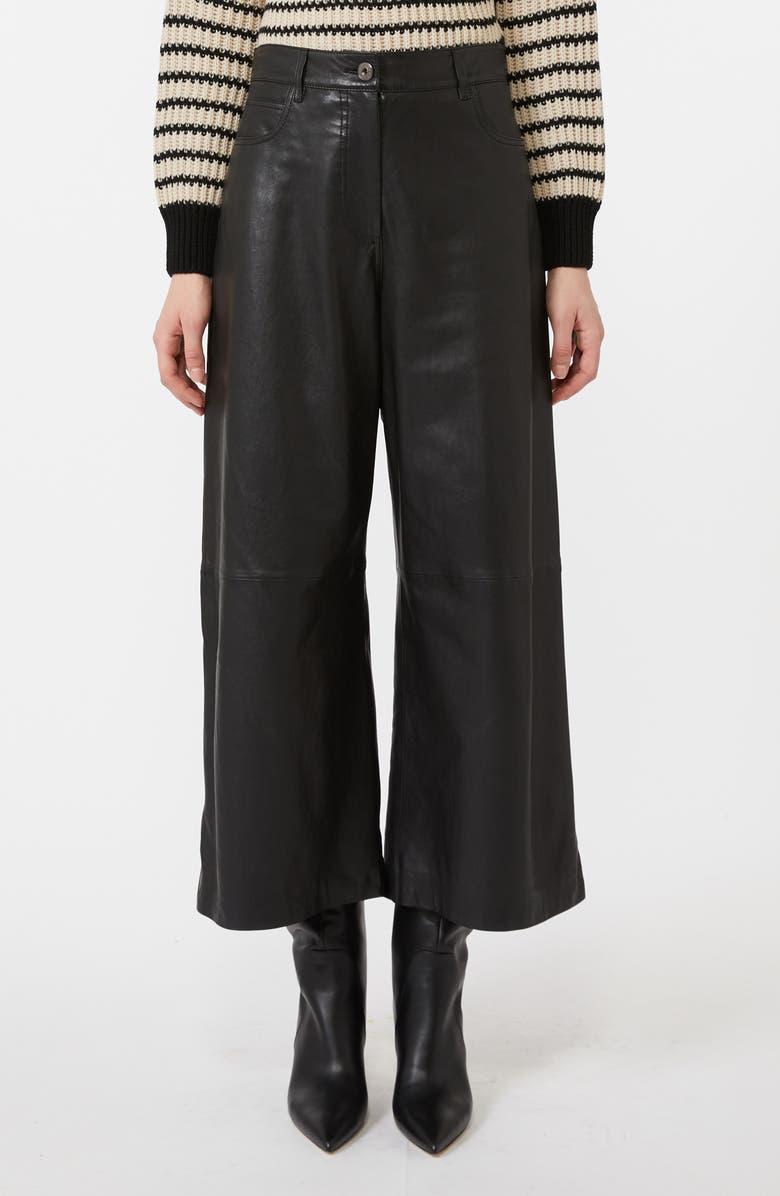 Weekend Max Mara Blanc Crop Wide Leg Leather Pants, Main, color, Black