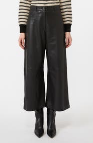 Weekend Max Mara Blanc Crop Wide Leg Leather Pants