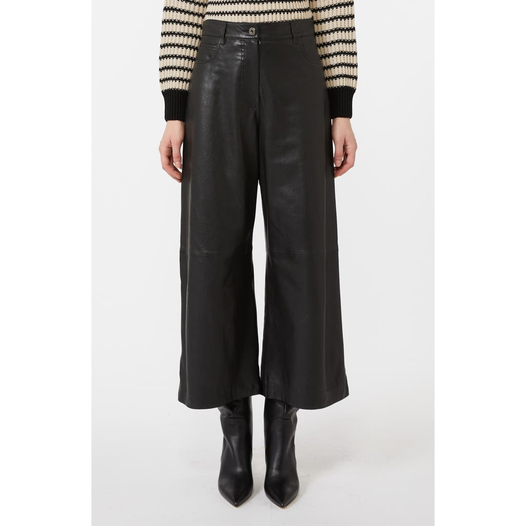 Weekend Max Mara Blanc Crop Wide Leg Leather Pants In Black