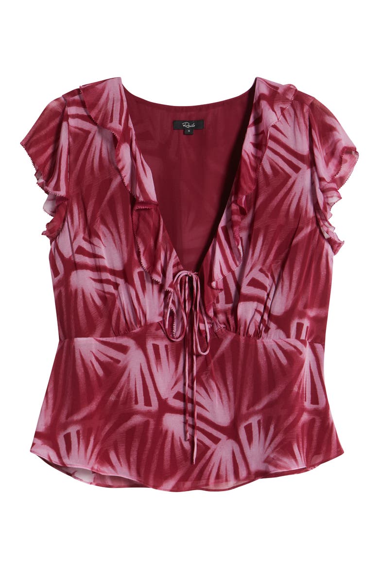 Carmine Frond Print Flutter Sleeve Top, Alternate, color, BAHIA