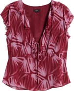 Rails Carmine Frond Print Flutter Sleeve Top