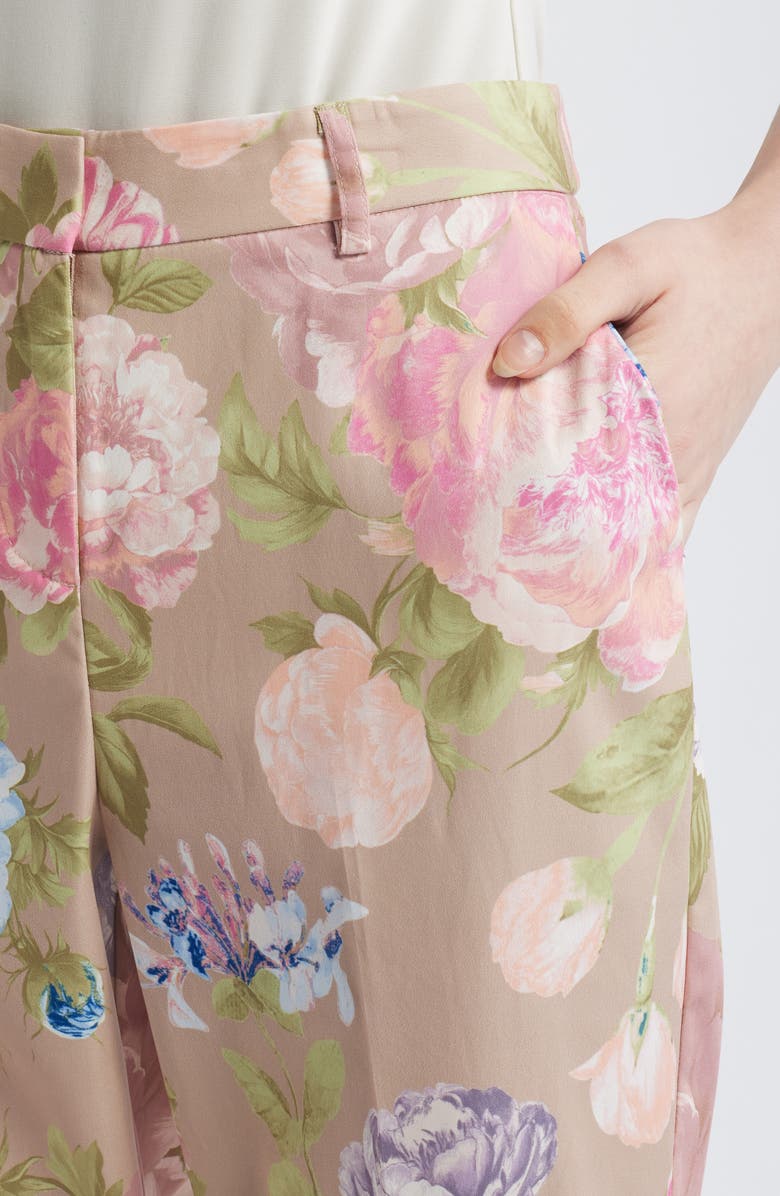 Tahari ASL Floral Print Pants, Alternate, color, Taupe Multi