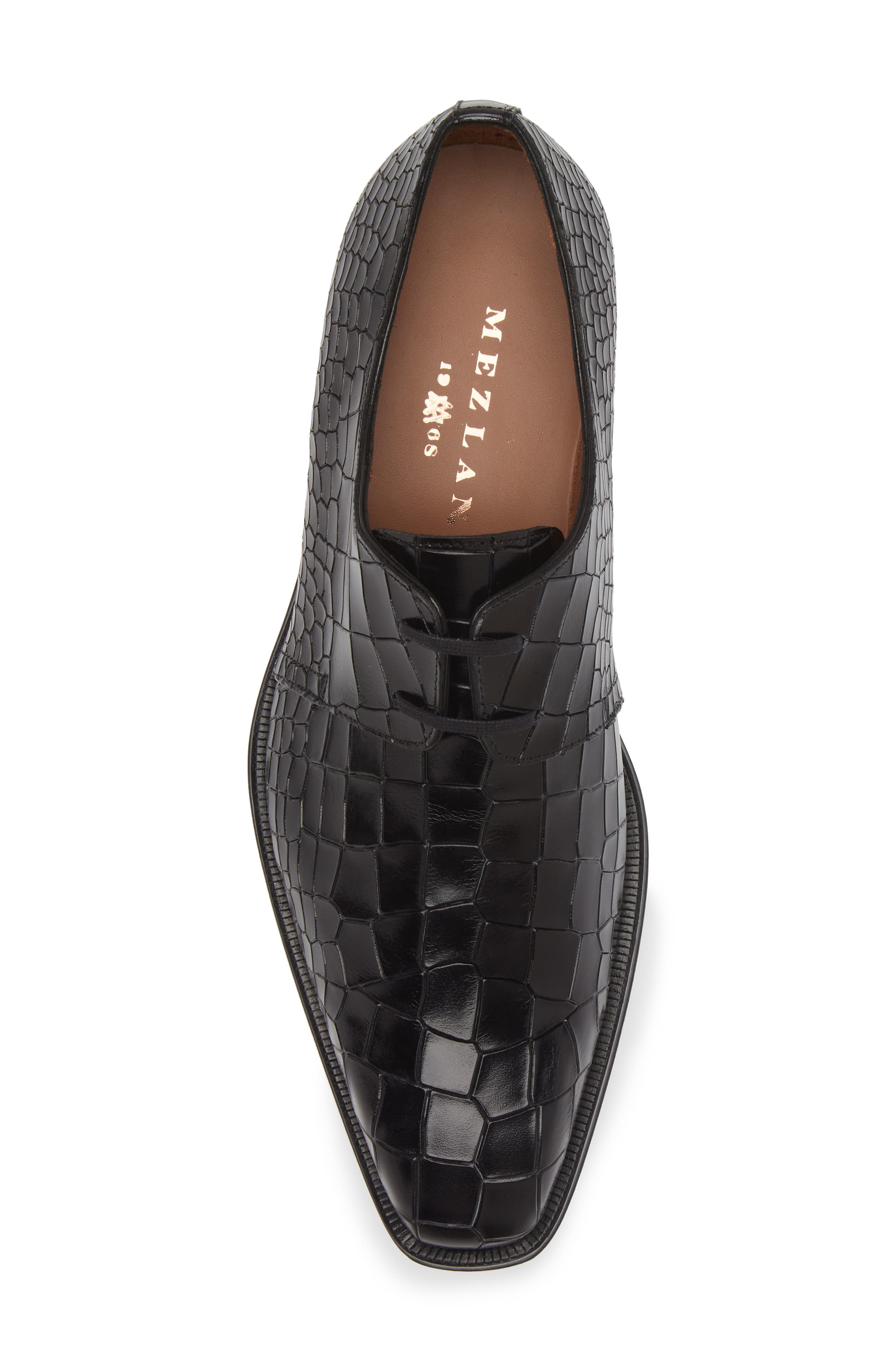 Mezlan Croc Embossed Derby, Alternate, color, Black